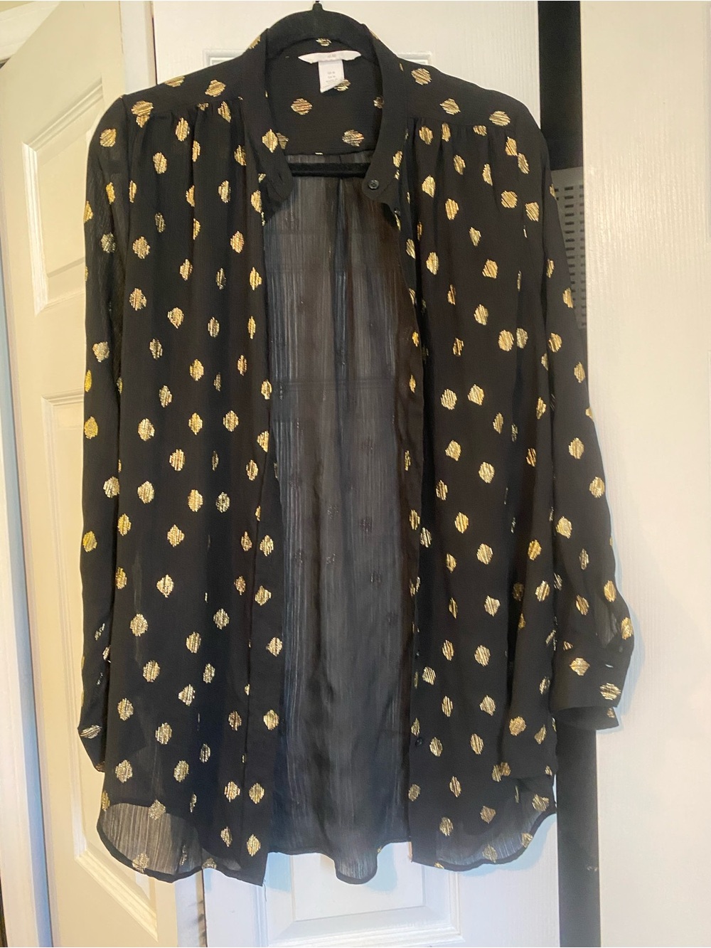 H&M Black Blouse with Metallic Gold Dot Detail